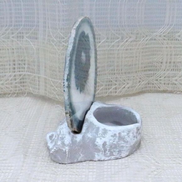 Vintage Tea Light Holder with Blue Agate Geode & Pewter Eagle Americana Souvenir - Picture 2 of 7